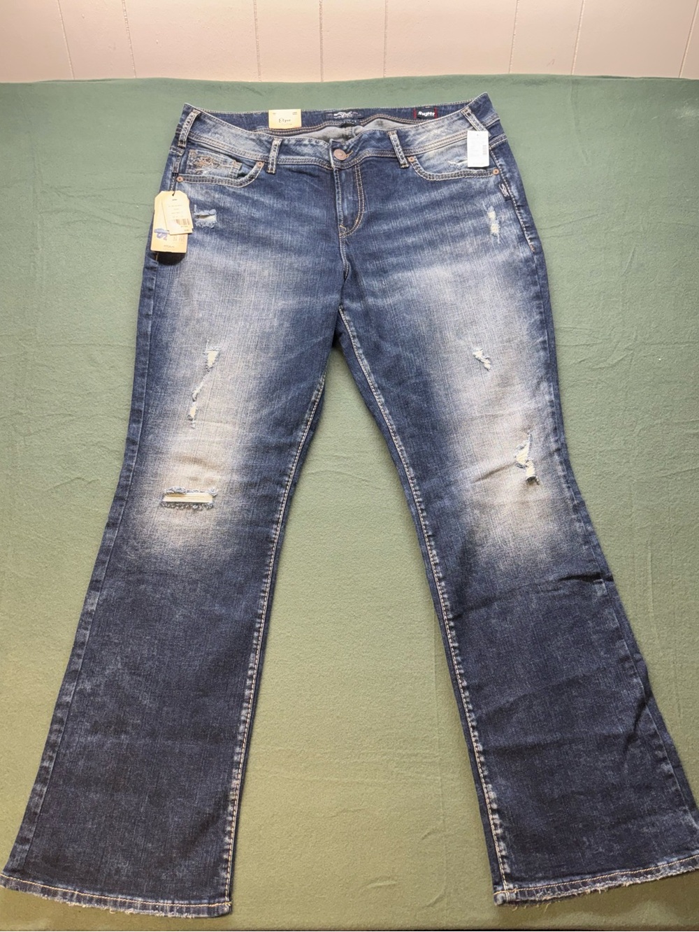 Silver Jeans Distressed Blue Elyse Mid Boot